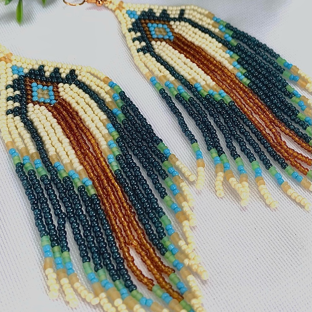 Gypsy Boho Beaded Tassel Drop Earrings Southwestern Tribal - Picture 3 of 8